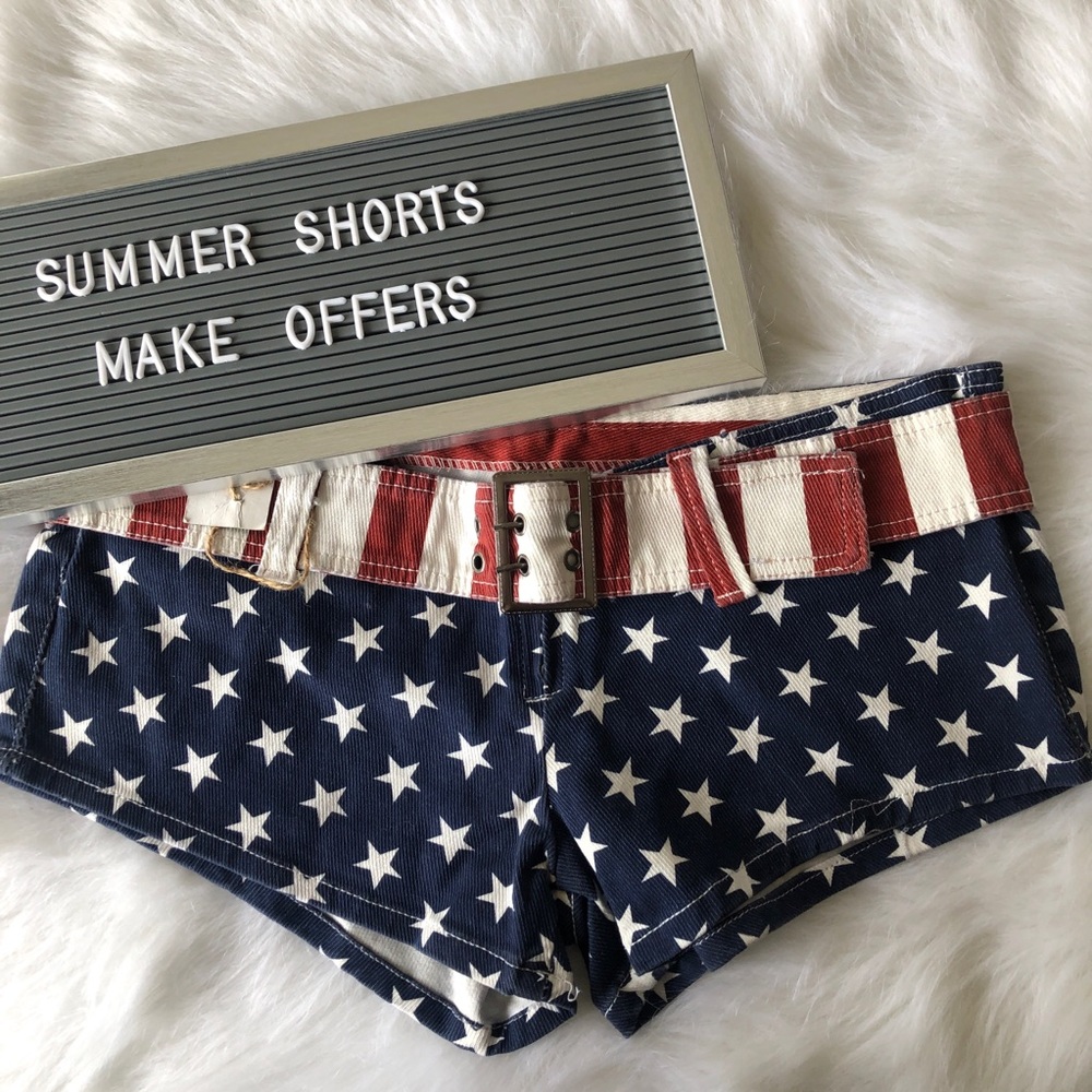 NEW🌼 USA American Flag 🇺🇸Booty Shorts w Belt 31